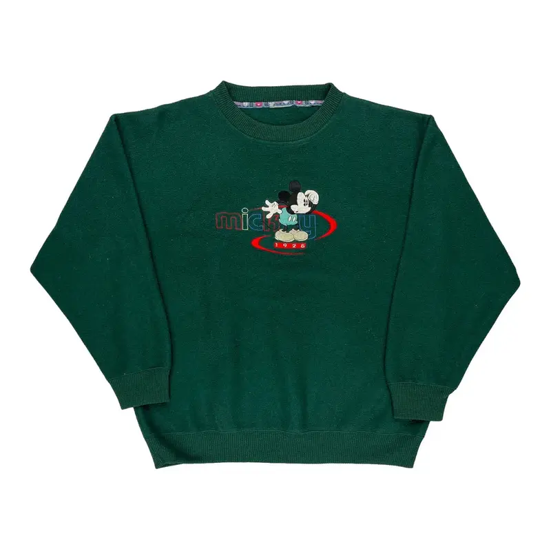 Mickey Mouse Disney Cartoon Sweatshirt - Large Green Cotton Blend | Size: large