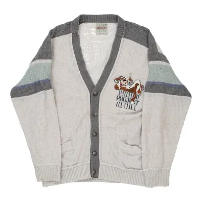 Cartoon Project Sport Embroidered Cardigan - Large Grey Cotton Blend