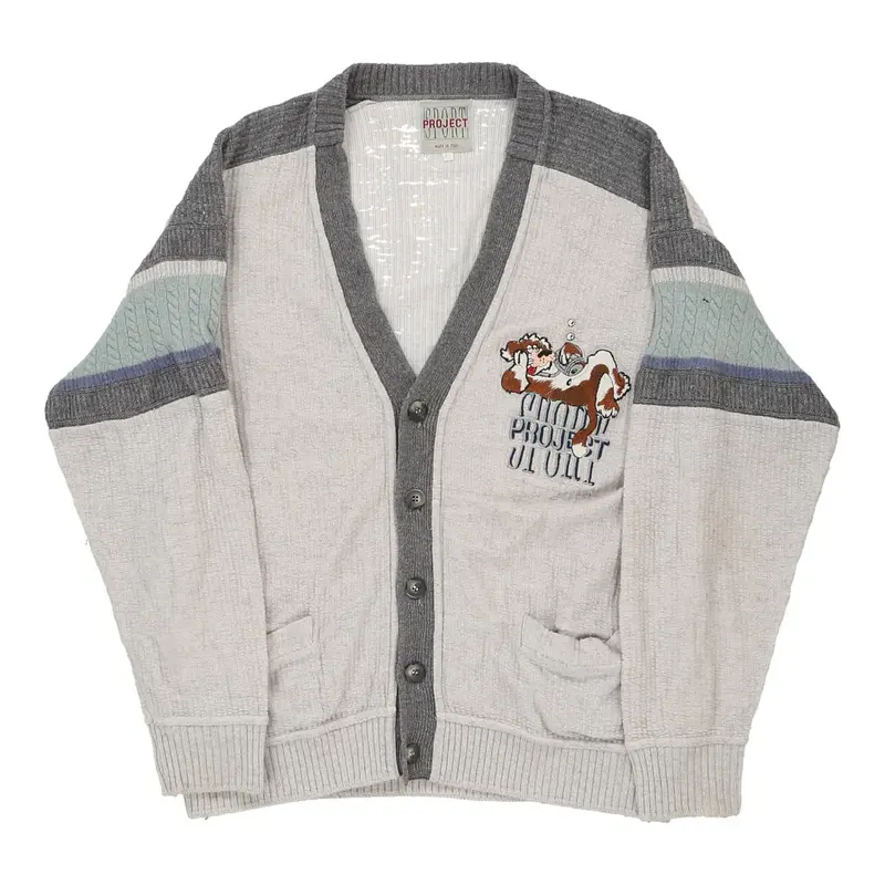 Cartoon Project Sport Embroidered Cardigan - Large Grey Cotton Blend