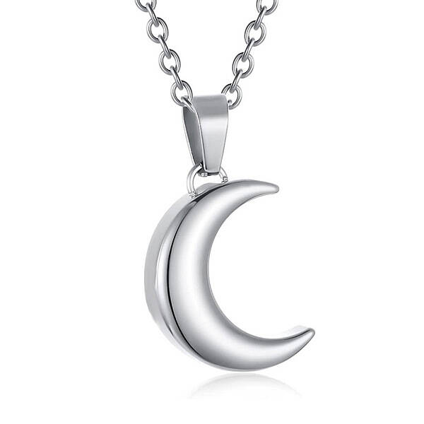 Non-Tarnish Stainless Steel Crescent Moon Urn Ashes Pendant Necklace