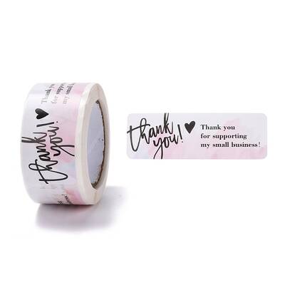 Pink Rectangle Paper Thank You Stickers