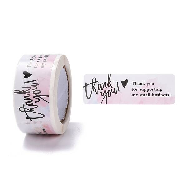 Pink Rectangle Paper Thank You Stickers