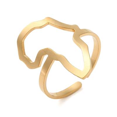 Hollow Africa Map 304 Stainless Steel Open Cuff Rings for Women
