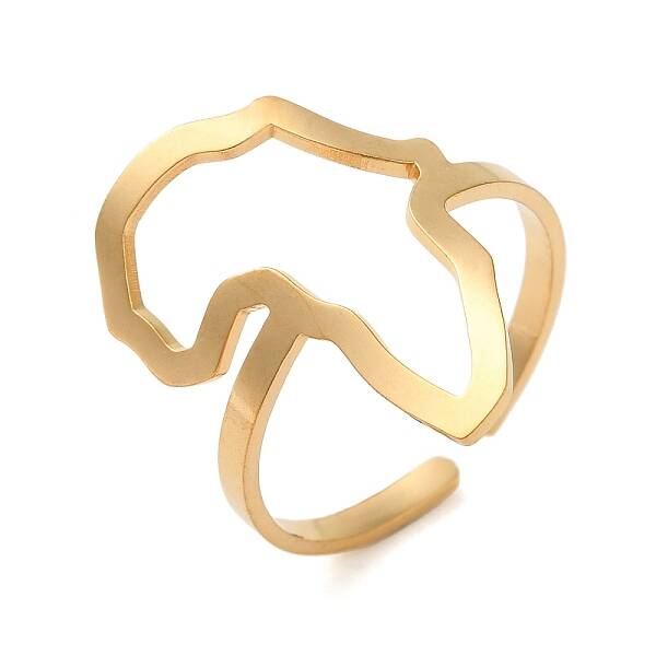 Hollow Africa Map 304 Stainless Steel Open Cuff Rings for Women