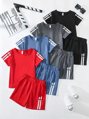 Toddler Boy's Short Sleeve Tee & Shorts Set, Casual Round Neck T-shirt & Shorts,  Cute Clothes, Summer Outfits Clothes for Ki...