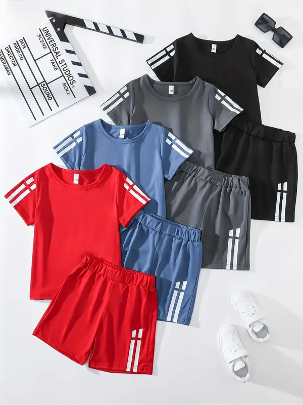 Toddler Boy's Short Sleeve Tee & Shorts Set, Casual Round Neck T-shirt & Shorts,  Cute Clothes, Summer Outfits Clothes for Ki...