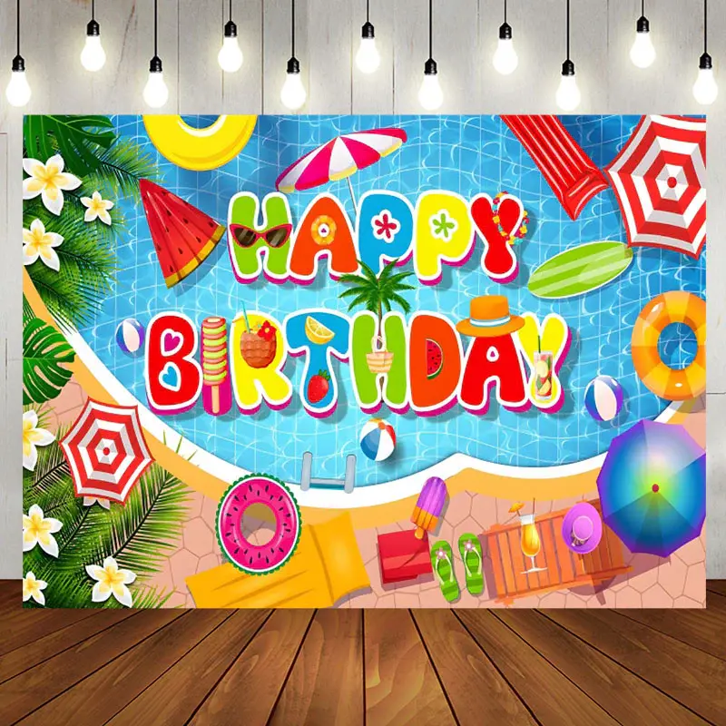 Plumeria Cute Summer Things Pool Birthday Backdrop - Aperturee