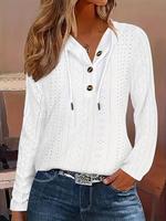 Women's Plain Eyelet Embroidery Button Drawstring T-shirt, Casual Long Sleeve Top for Spring & Fall, Ladies Clothes for Daily...
