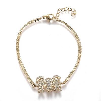 Brass Micro Pave Clear Cubic Zirconia Link Bracelets