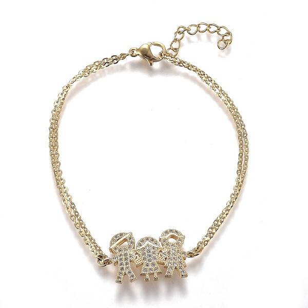 Brass Micro Pave Clear Cubic Zirconia Link Bracelets