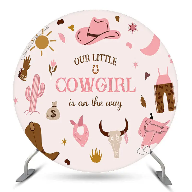 Aperturee Our Cowgirl Is On The Way Round Baby Shower Backdrop | Custom Round Backdrop | Circle Background For Party | Round ...