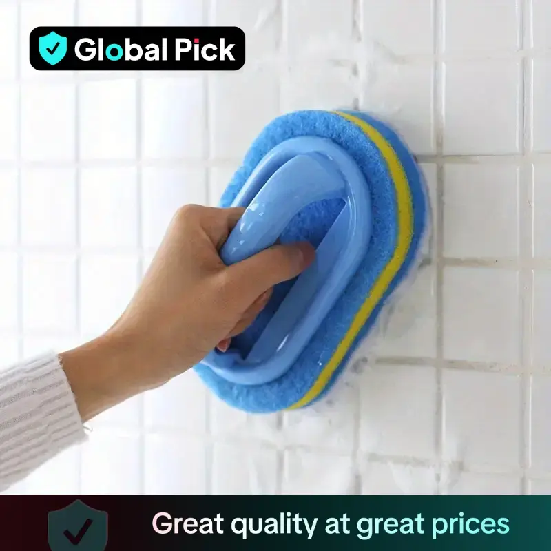 Bathroom Sponge Scrubber, 1 Count Cleaning Brush with Handle, Household Bathroom Cleaning Tool for Tub Tile