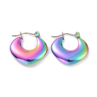 Ion Plating(IP) Rainbow Color 304 Stainless Steel Chunky Rhombus Hoop Earrings for Women