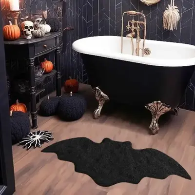 Halloween Bat Shaped Carpet, Unique Holiday Decorative Rug, Soft Washable Mat for Living Room Bedroom Kitchen Hallway Closet