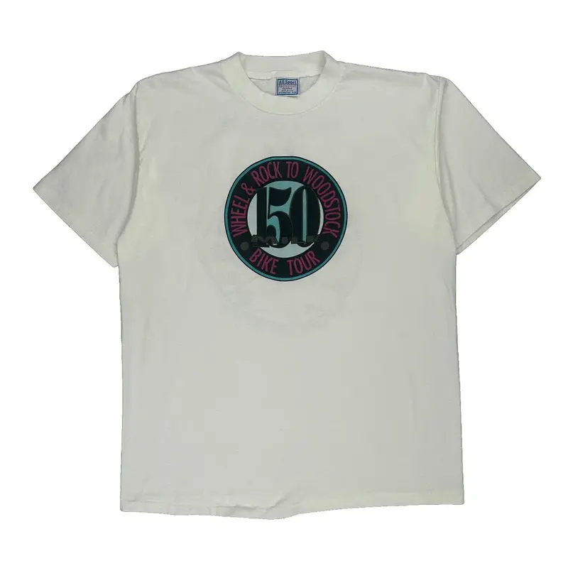 Single Stitch Woodstock Bike Tour All Sport Graphic T-Shirt - XL White Cotton