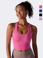 Women's Solid Color Sports Bra, Breathable Comfortable High Stretch Yoga Bra, Ladies Sportswear for Indoor Outdoor Wear, Gymc...