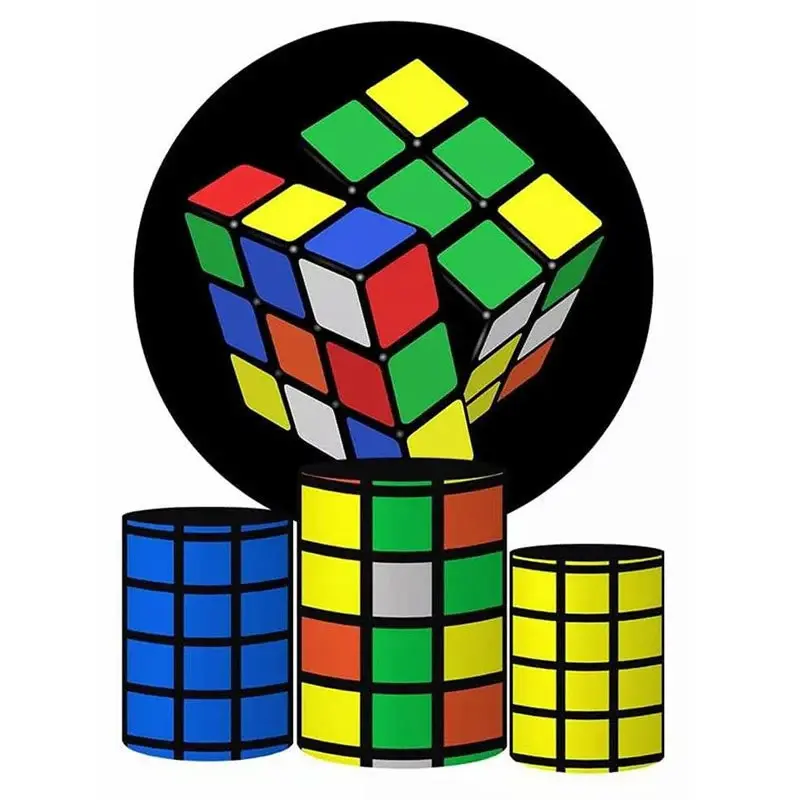 Aperturee Rubik Cube Party For Children Round Backdrop Kit | Circular Birthday Backdrop Cover | Round Birthday Backdrop Cover...