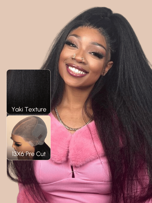 UNice 13x6 Lace Frontal Black Yaki Straight Pre-Everything Wig With 4C Curly Baby Hair