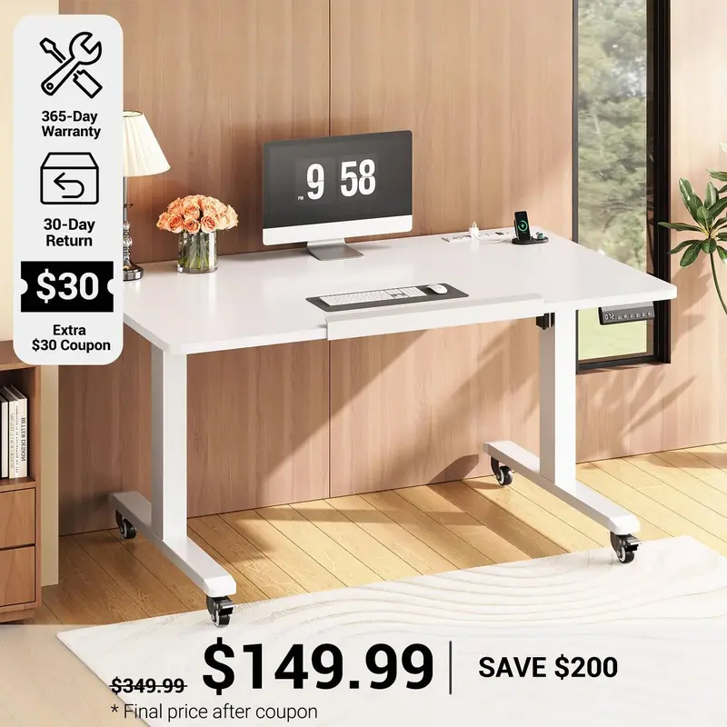 SEDETA 47 Inch Foldable Electric Standing Desk 180° Tiltable Mobile Rising Computer Desk Height Adjustable with Wheels for D...