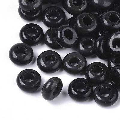 Natural Black Gemstone European Beads