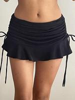 Women's Solid Ruched Drawstring Side Ruffle Hem Skirt, Fashion Casual Mini Skirt for Party Holiday Vacation, Short Skirt, Lad...