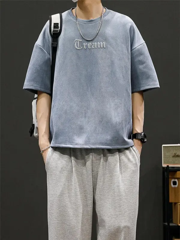 Men's Letter Print Tee, Loose Outdoor Fashion Casual Comfortable Breathable Round Neck T-shirt for Summer, 2024 Summer Cheap ...