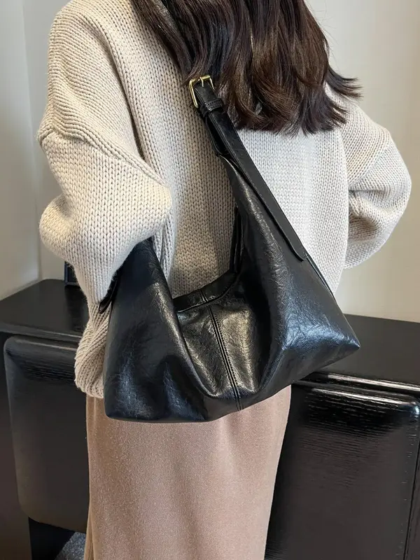 Women's Elegant Simple Plain Hobo Bag, Casual Trendy Shoulder Bag, Fashionable Shoulder Half Moon Bag for Daily & Work Use