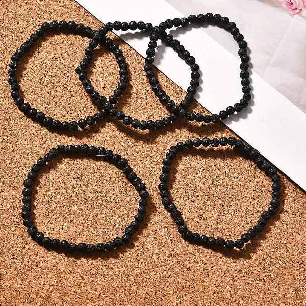 Natural Lava Rock Round Beads Stretch Bracelets