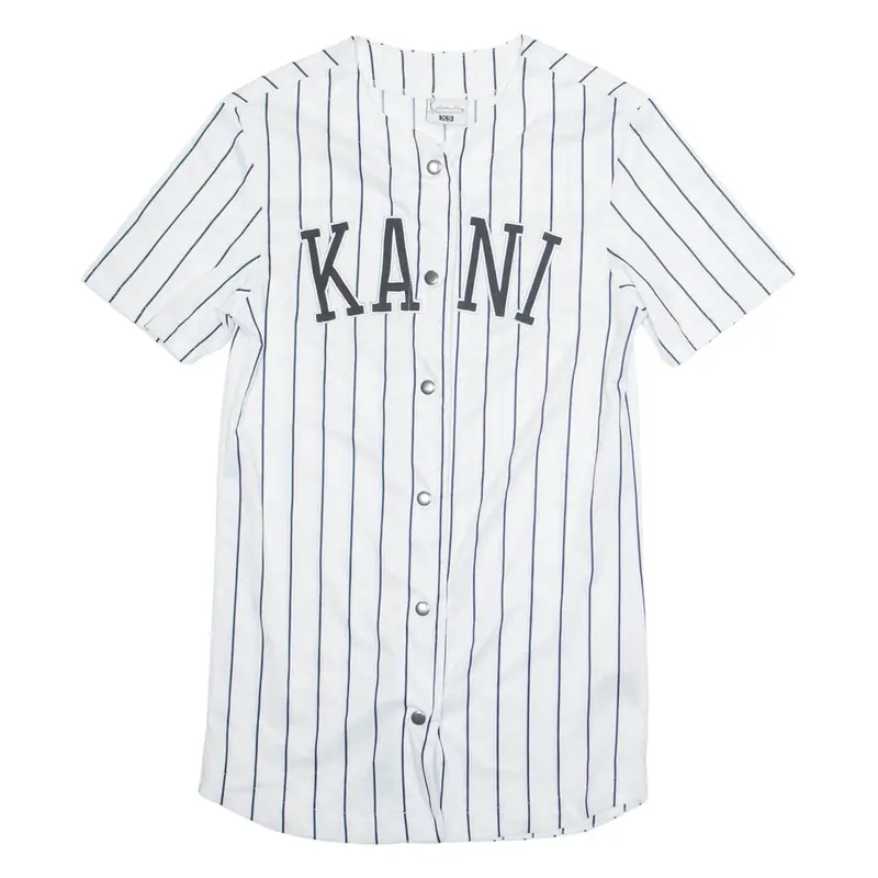 KARL KANI Jersey Style Womens T-Shirt Dress White Pinstripe Short XS