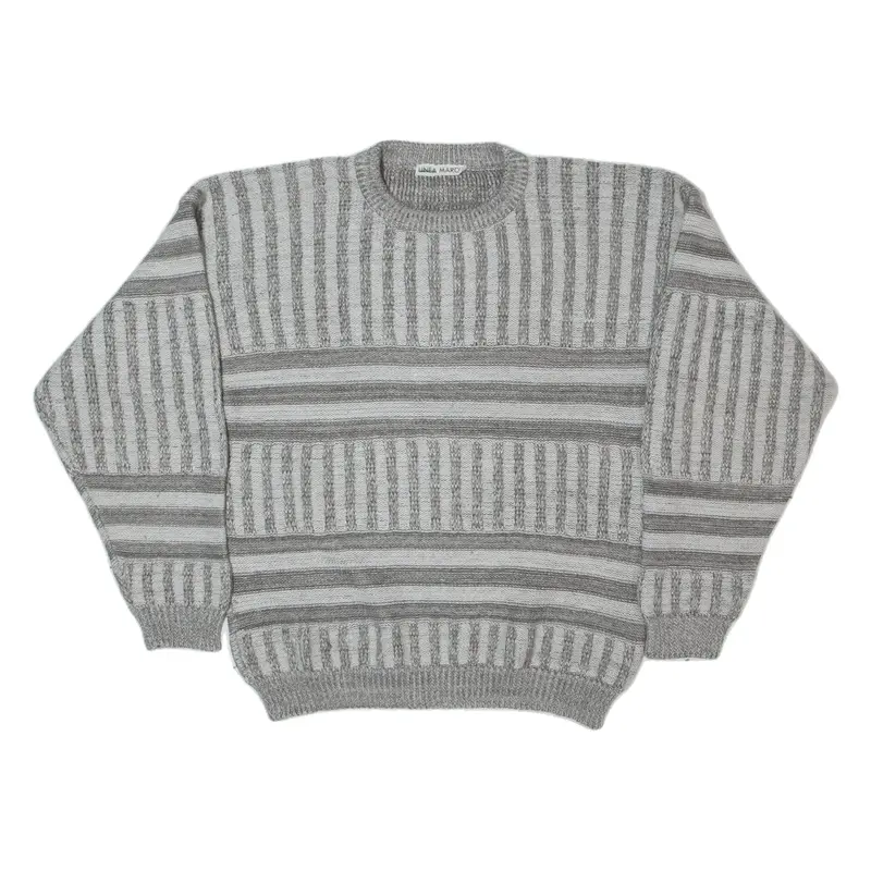 LINEA MARCO Womens Patterned Jumper Grey Striped Tight Knit Wool L
