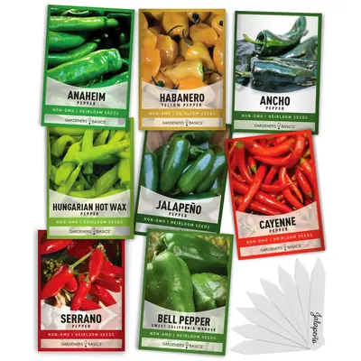 Pepper Seed Assortment 8 Variety Pack Hot Heirloom Peppers Seeds For Planting Garden Indoors and Outdoors, Jalapeno, Bell, Ca...