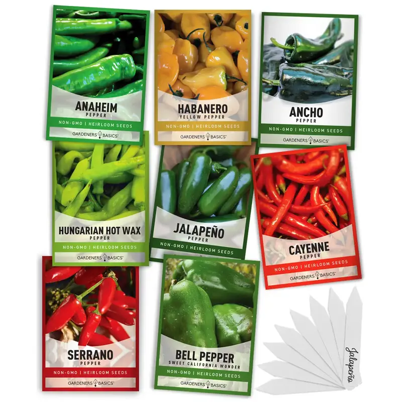 Pepper Seed Assortment 8 Variety Pack Hot Heirloom Peppers Seeds For Planting Garden Indoors and Outdoors, Jalapeno, Bell, Ca...