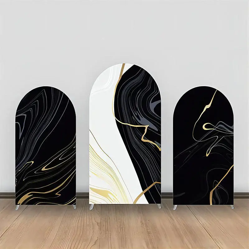 Black White Gold Marble Texture Arch Backdrop Kit - Aperturee
