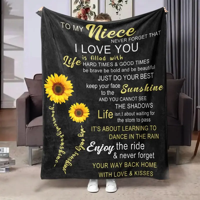 To My Niece Themed Letter Pattern Flannel Blanket, Soft Bedding Throw Blanket for Sofa, Bed, Living Room, Office, Couch, Tra...