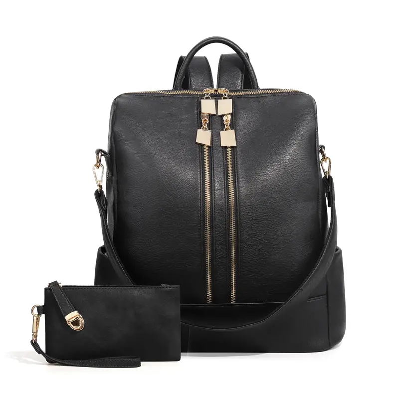 Checkerboard Pattern Backpack Set, Women'S Fashionable Vintage Trendy Casual Large Capacity Zipper Travel Backpack & Wristlet...