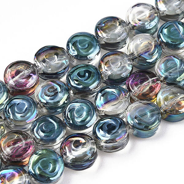 Half Rainbow Plated Electroplate Transparent Glass Beads Strands