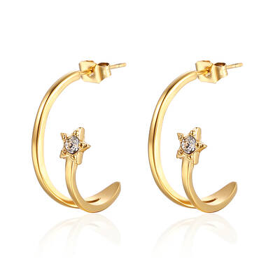 Stainless Steel Arc Stud Earrings with Cubic Zirconia for Women