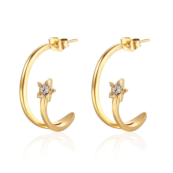 Stainless Steel Arc Stud Earrings with Cubic Zirconia for Women