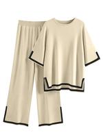 2 Piece Lounge Sets Women's Short Sleeve Knit Top Wide Leg Pants Sets Soft Womenswear Oversized Stretchy Chic Comfortable Com...