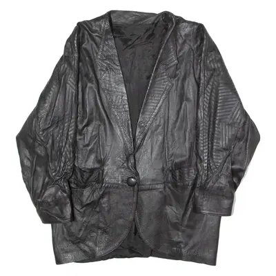 Womens Blazer Jacket Black Leather 90s XL