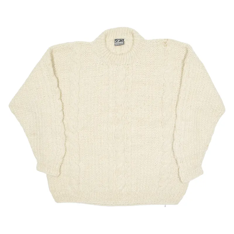 GANESH HIMAL Mens Jumper Cream High Neck Chunky Knit Wool M