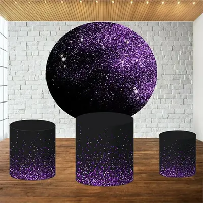 Aperturee Purple Glitter Round Black Birthday Party Backdrop Kit | Birthday Round Backdrop Cover | Round Party Backdrop | Cir...