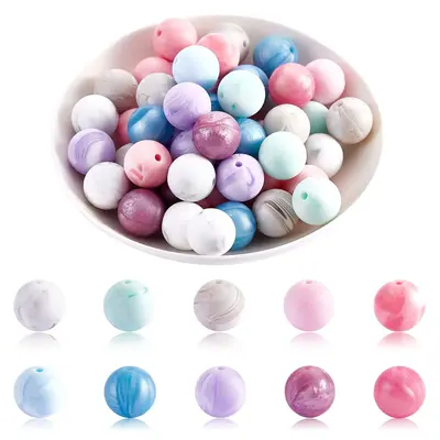 15mm Silicone Bead, 50pcs Mixed Color Loose Round Beads, DIY Jewelry Making Supplies for Necklace, Bracelet, Keychain, Phone ...