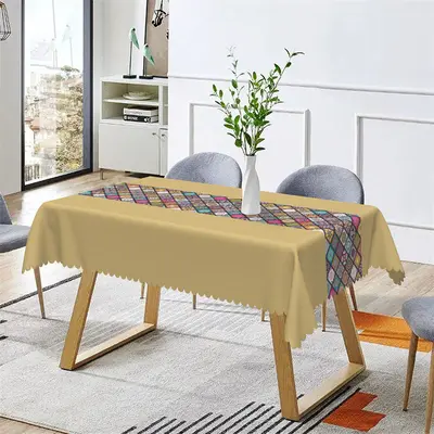 Boho Mandala Ethnic Yellow Plaid Rectangle Tablecloth - Aperturee