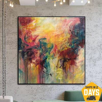 Colorful Painting Abstract Canvas Art Modern Painting Multicolor Abstract Wall Art Contemporary Wall Art Decor | STRAWBERRY F...