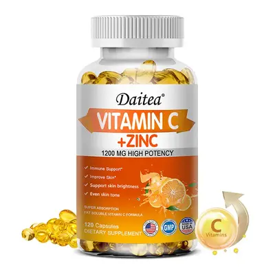 Daitea Vitamin C + Zinc 120 Softgels, Support skin health, Support Immune for Men and Women,Even skin tone