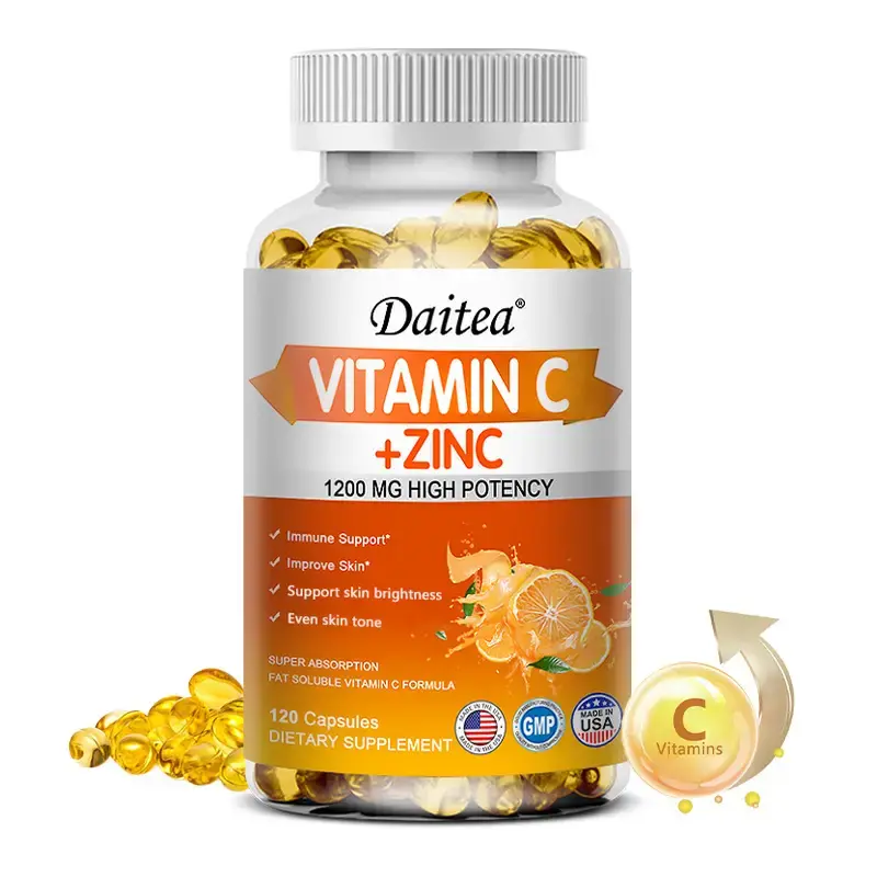 Daitea Vitamin C + Zinc 120 Softgels, Support skin health, Support   Immune for Men and Women,Even skin tone