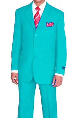 Classic Fit Men's 3-Button Poplin Suit in Sky Blue