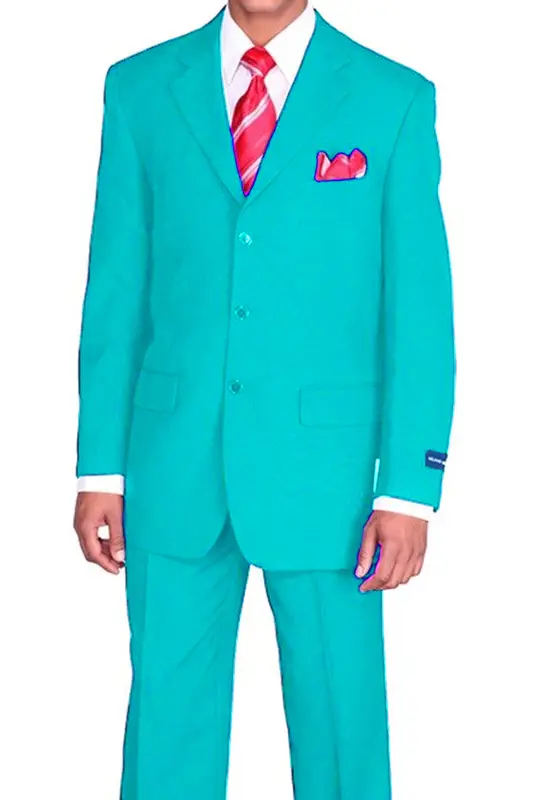 Classic Fit Men's 3-Button Poplin Suit in Sky Blue