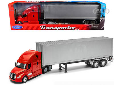 Freightliner Cascadia Truck Red with Gray Container \